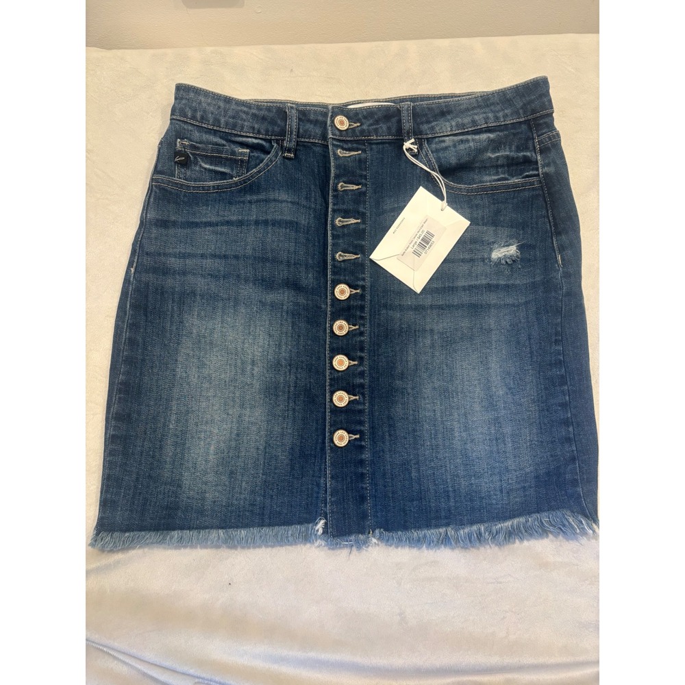 KanCan Womens Medium Wash Button Front Distressed Denim Mini Skirt KC5145D Large